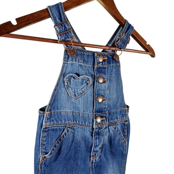 OshKosh B’gosh Girls Denim Overalls Size 2T | Heart Pocket Button Cotton Bibs - Picture 4 of 10